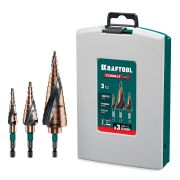 KRAFTOOL COBALT 3 шт., 4-32мм, азотирование, винтовая спираль, набор сверл ступенчатых(29691-4-32-H3)